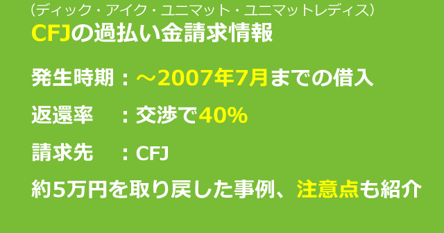 CFJ（ディック・アイク・ユニマット）の過払い金情報・事例