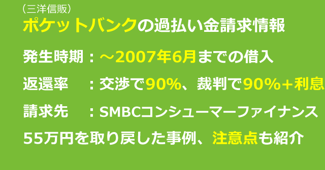 三洋信販・ポケットバンクの過払い金はいくら戻ってくる？事例紹介