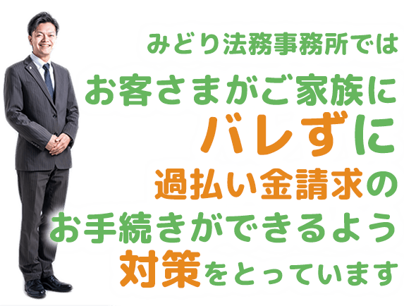 みどり法務事務所ではお客さまがご家族にバレずに過払い金請求のお手続きができるよう対策をとっています