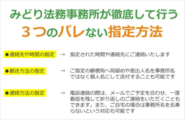 みどり法務事務所が徹底して行う、バレない連絡方法