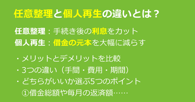 【任意整理と個人再生の違い】をわかりやすく説明します