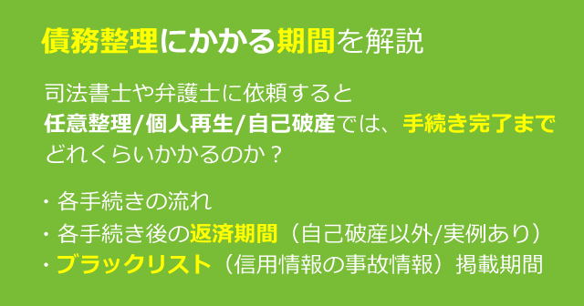 債務整理の期間（手続き・返済・ブラック）を司法書士が解説