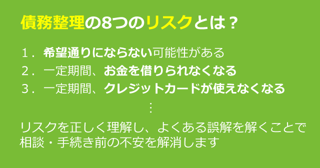 債務整理の8つのリスクを司法書士が解説。誤解を解きます